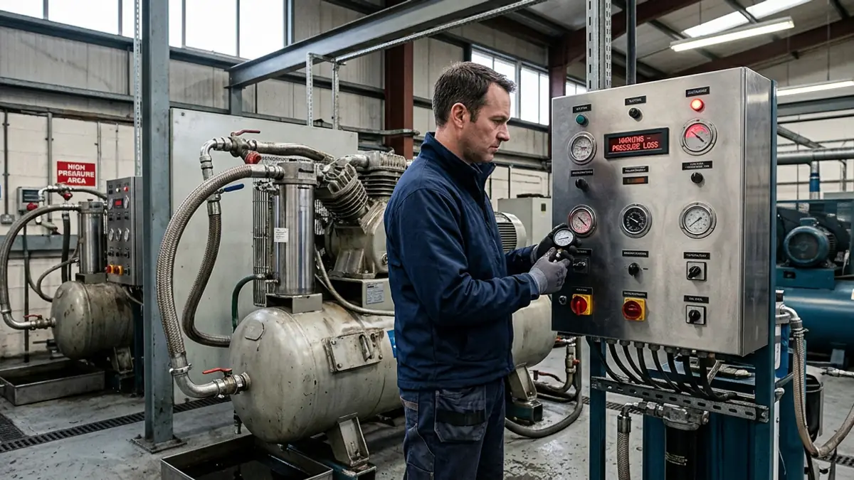 Compressed air engineer checking equipment for a Northampton advice guide
