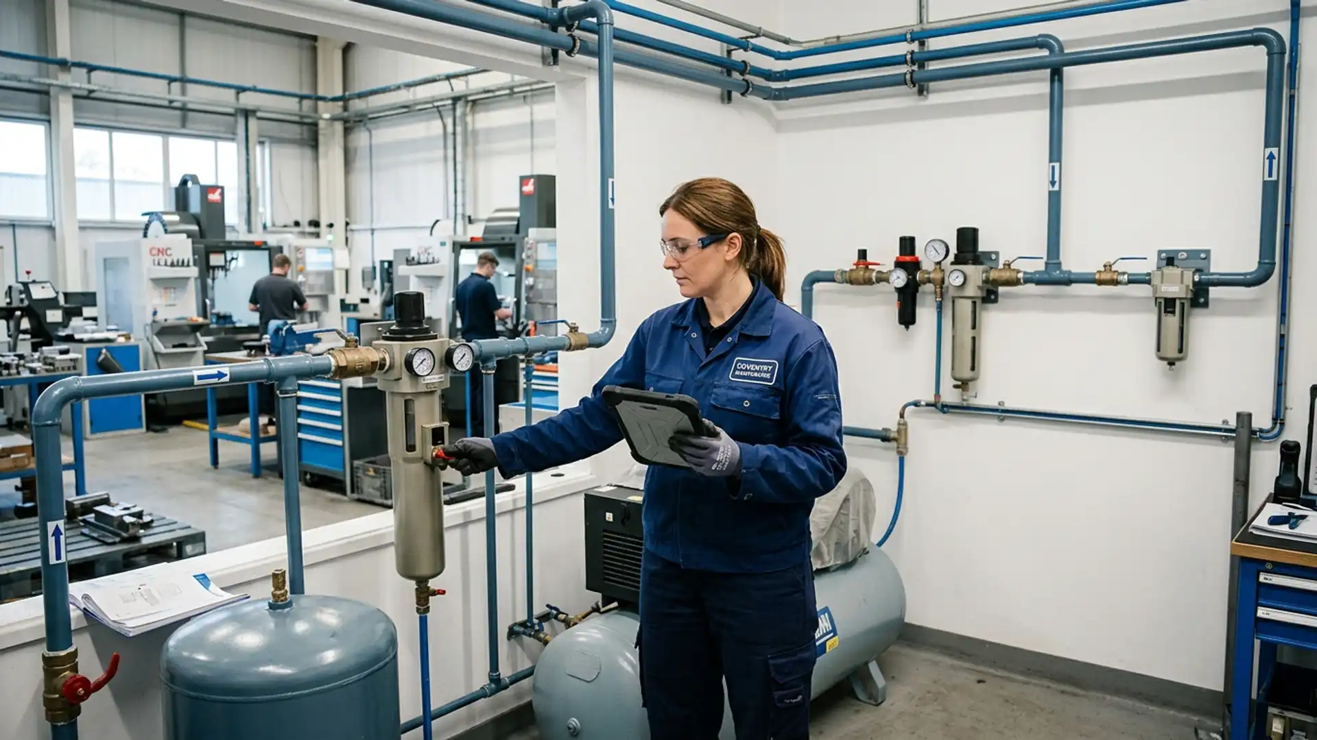 Compressed Air Maintenance work on compressed air equipment in a Coventry industrial plant room