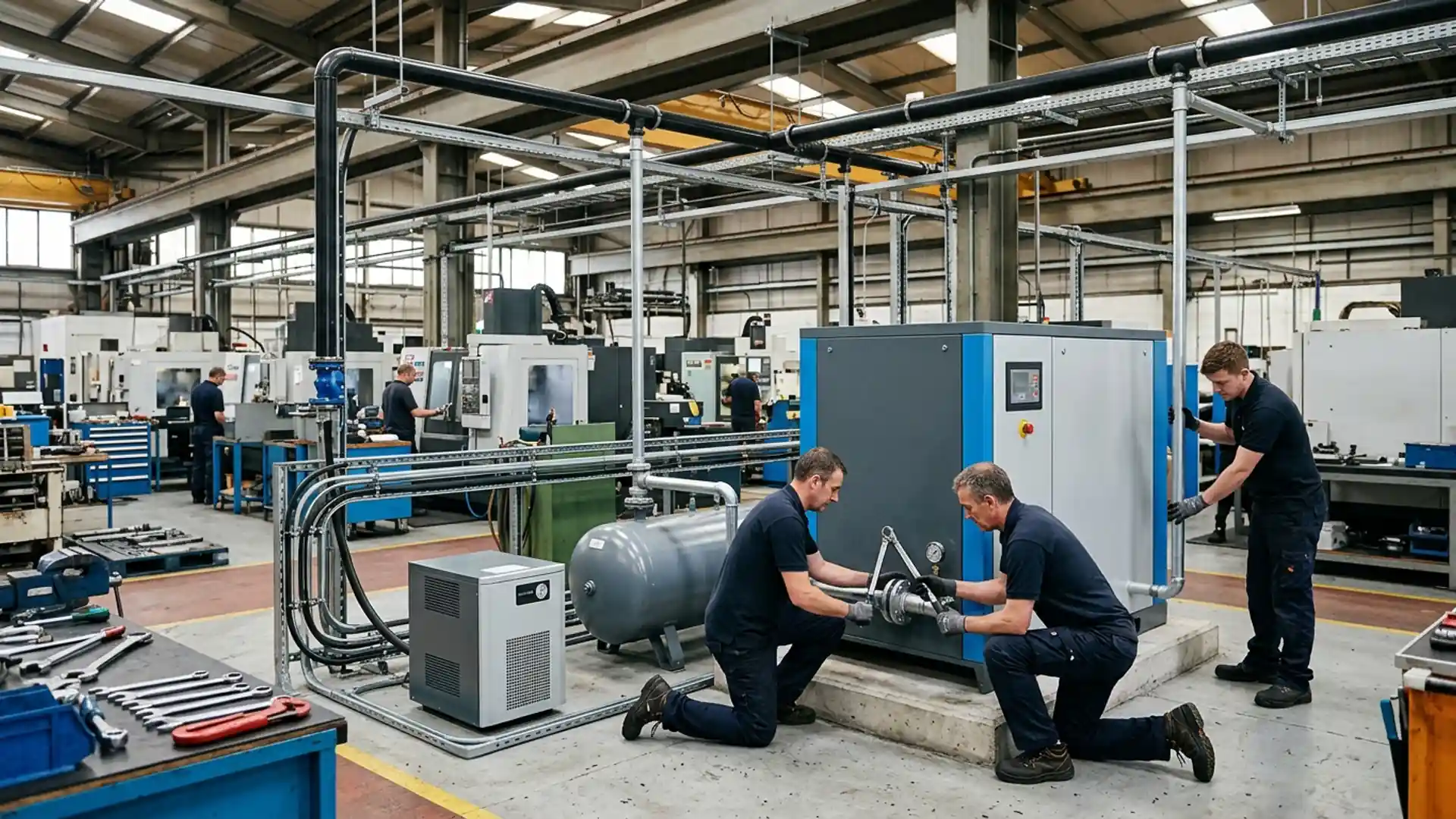 Air Compressor Installation work on compressed air equipment in a Coventry industrial plant room