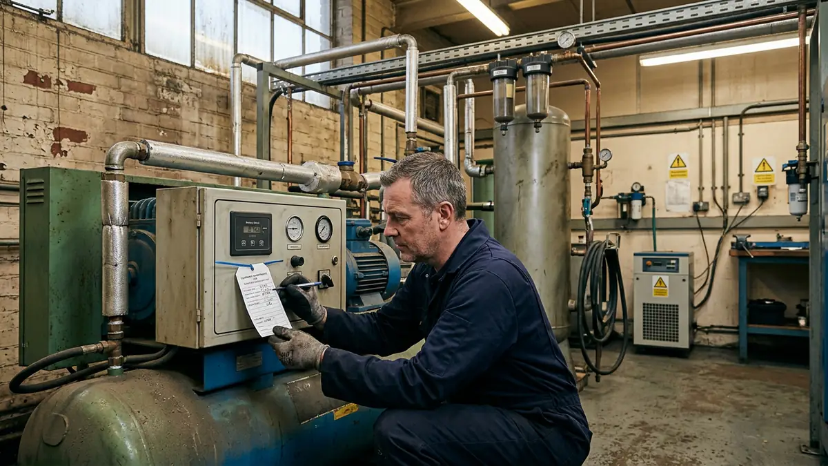 Compressed air engineer checking equipment for a Coventry advice guide