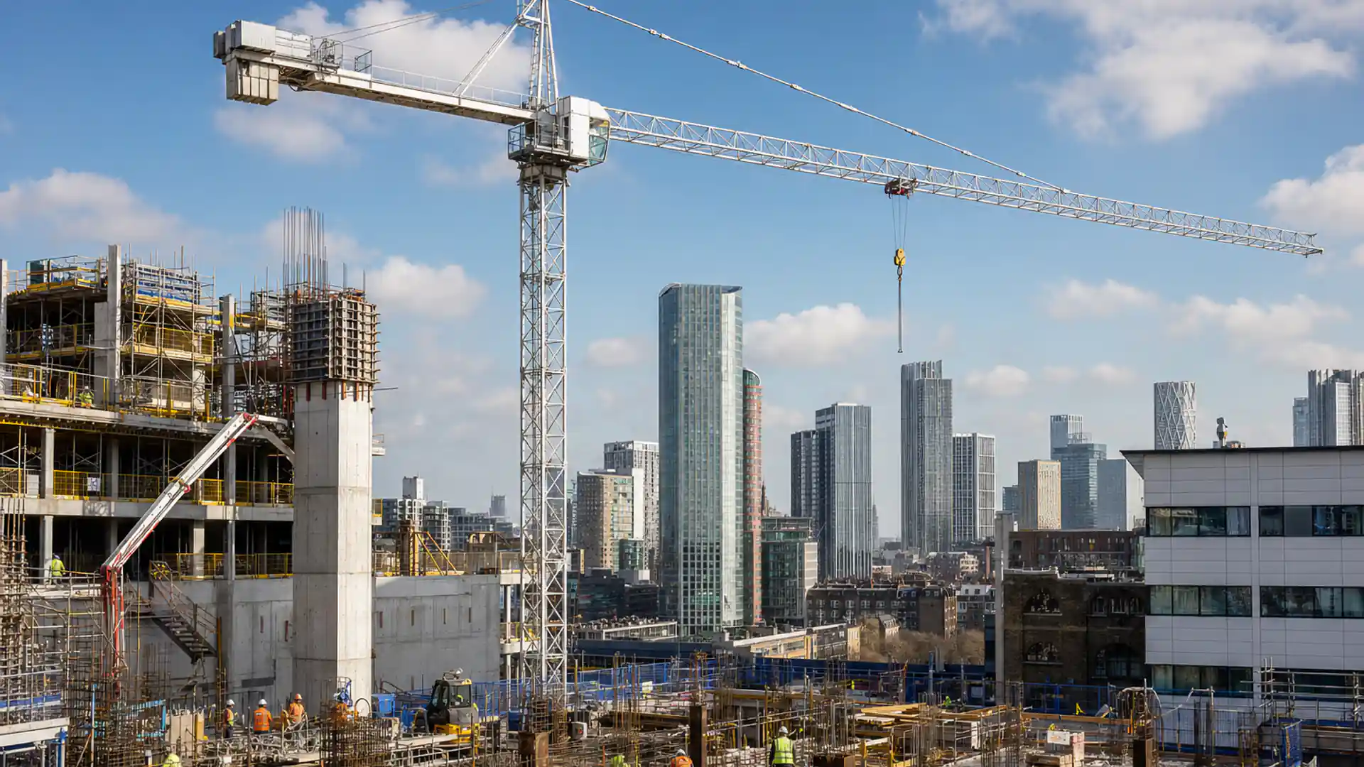 Tower crane serving a high-rise construction project in London