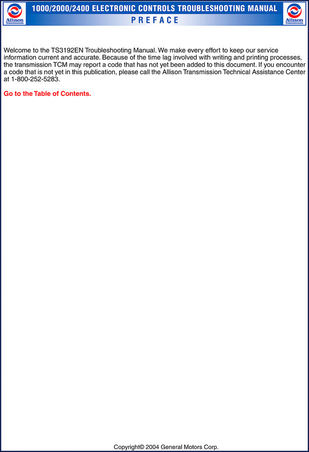 Allison Transmission 1000 2000 2400 2004 Troubleshooting Manual cover