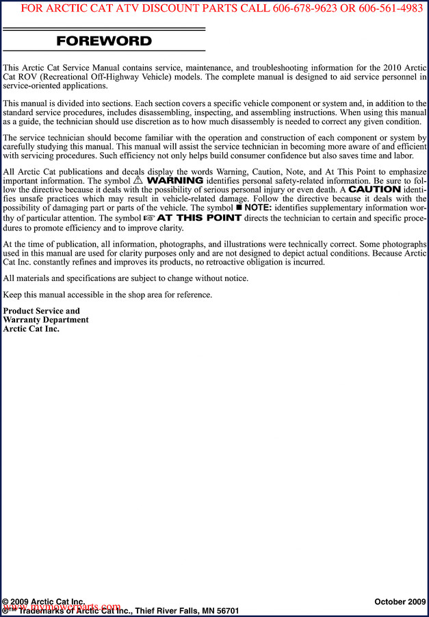 Arctic Cat ROV 2009 Service Manual cover – Prowler XT/XTX/XTZ OEM documentation
