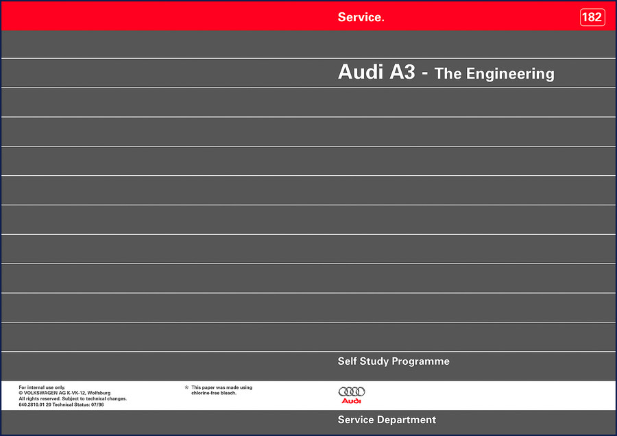 Cover of the 1996 Audi A3 Training Manual – Self Study Programme SSP 182/83 with engineering diagrams