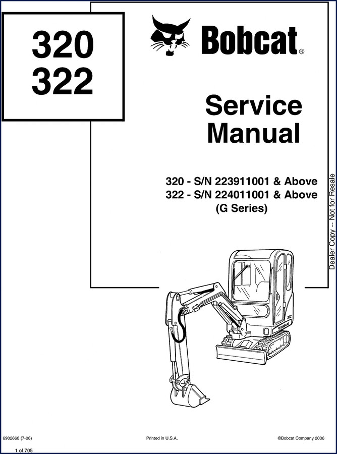 Bobcat 322 2006 Service Manual cover page showing excavator and manual title