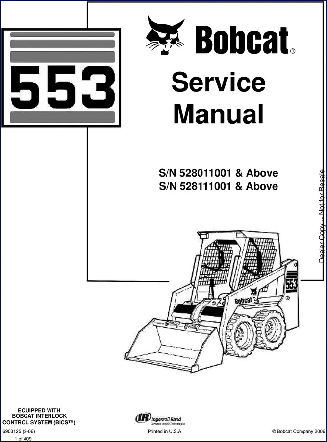 Bobcat 553 2006 Service Manual cover with skid steer loader