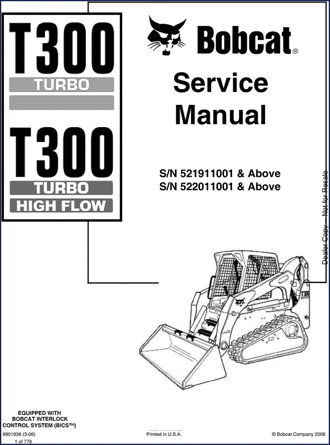 Bobcat T300 2006 Service Manual cover showing loader and Bobcat logo