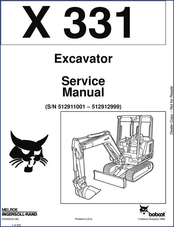 Bobcat X 331 1996 Service Manual cover - 525 pages factory OEM manual