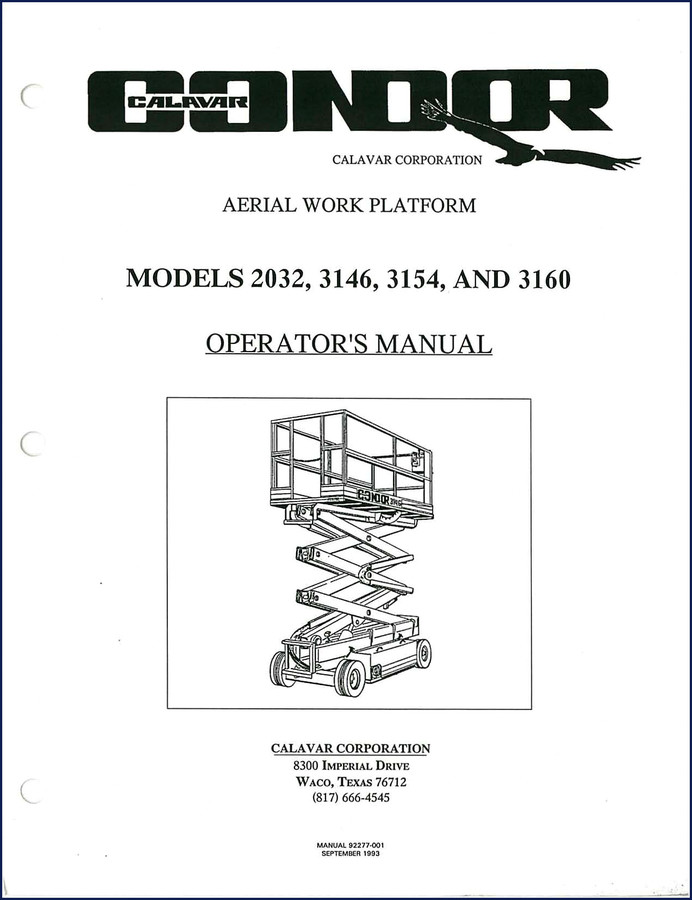 Calavar Condor 2032 3146 3154 3160 1993 Parts Catalog factory diagrams