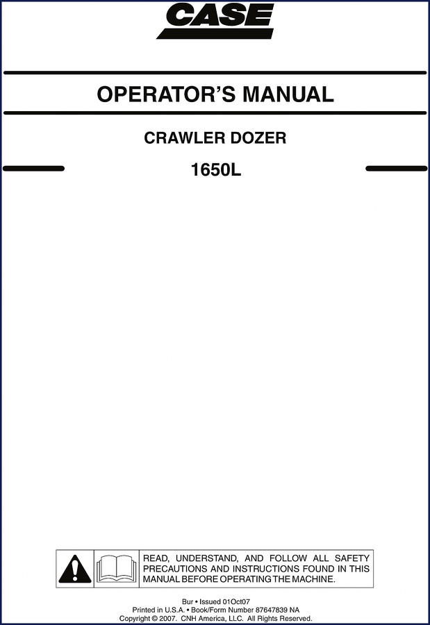 Case 1650L 2007 Operators Manual cover page showing crawler dozer