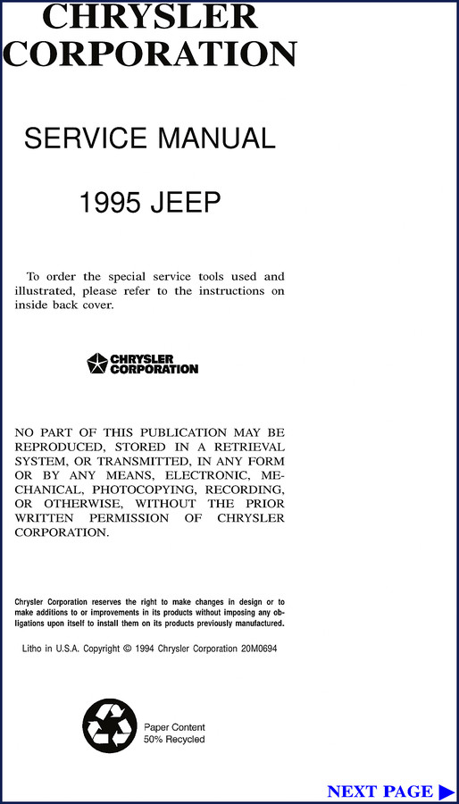 Chrysler JEEP 1994 Service Manual cover – 2158 pages factory OEM