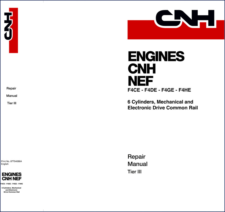 CNH NEF engine repair manual cover for F4CE, F4DE, F4GE, F4HE – 277 pages factory OEM