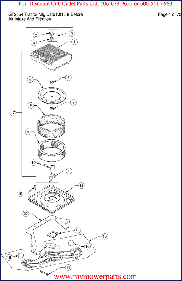 Cub Cadet GT2554 Parts Catalog cover showing tractor model and 72-page OEM document