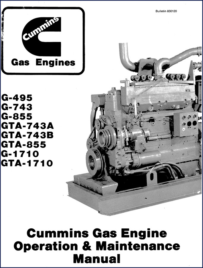 Cummins GTA-743B Operators Manual cover showing gas engine operation and maintenance guide