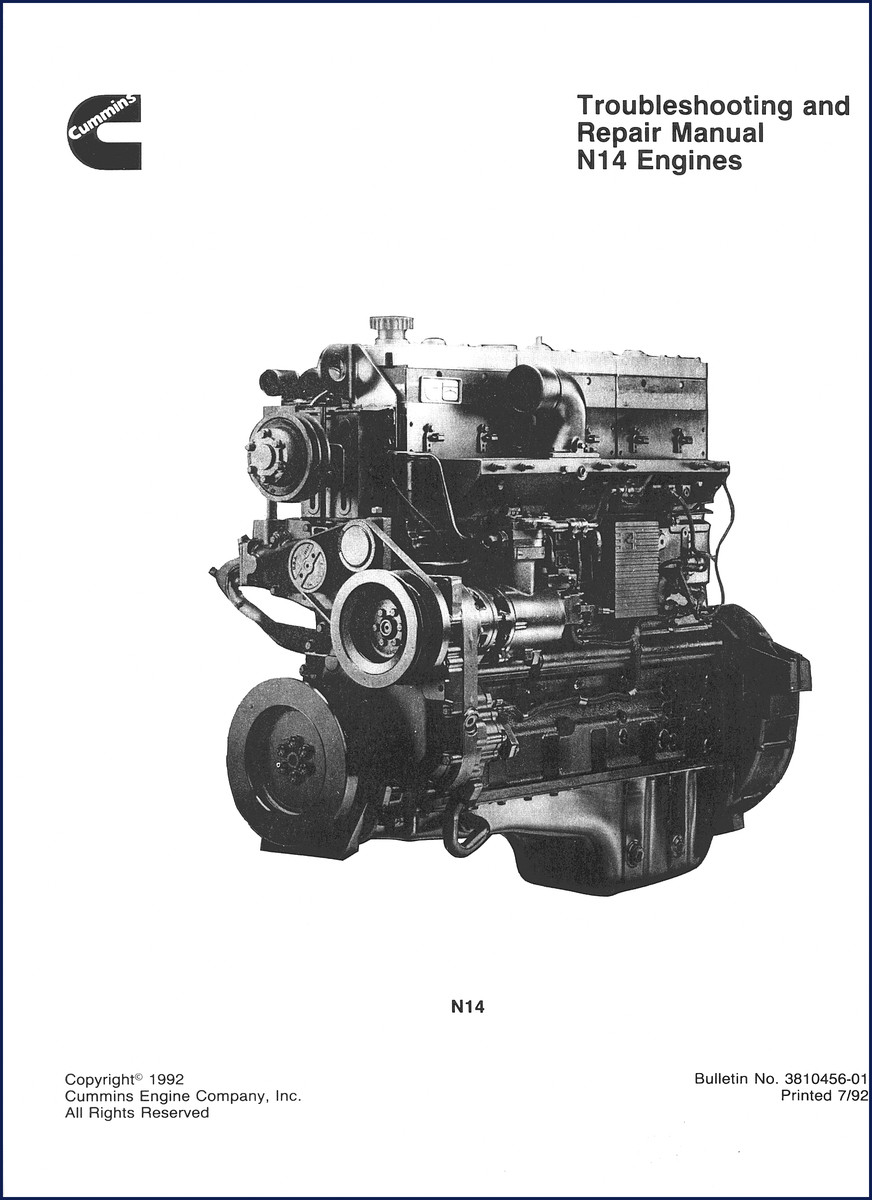 Cummins N14 1992 Troubleshooting and Repair Manual cover