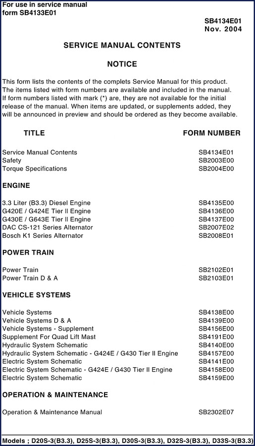 Daewoo D20S-3 D25S-3 D30S-3 2003 Service Manual cover