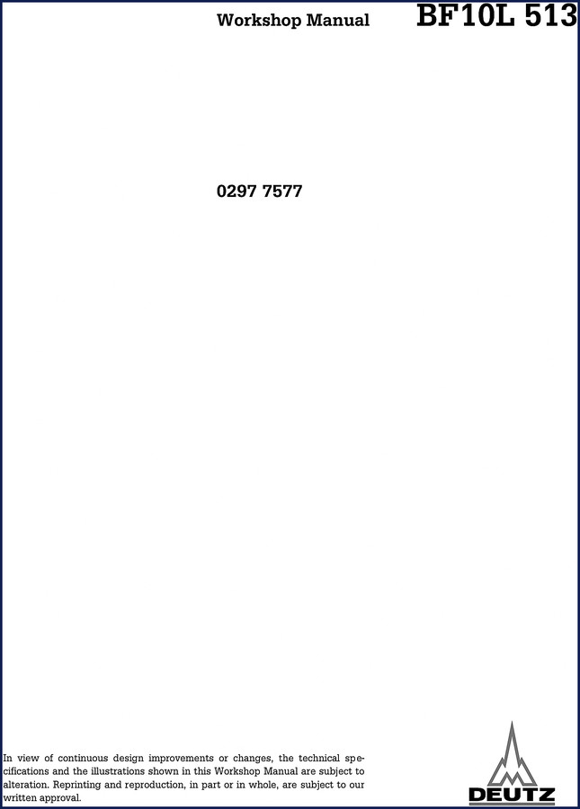 Deutz BF10L 513 Workshop Manual cover – factory repair guide for industrial diesel engine