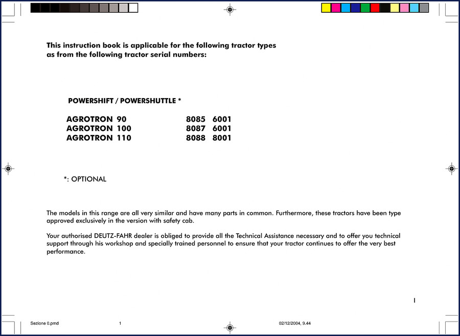 SAME Deutz-fahr AGROTRON 90-110 User Manual cover showing tractor models