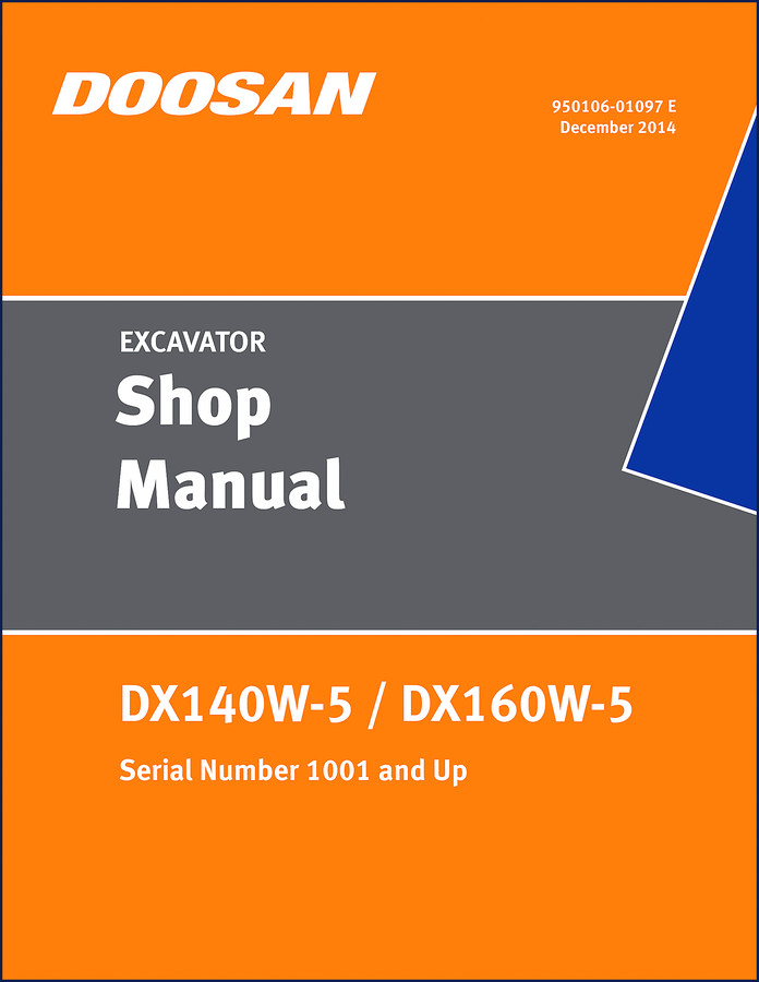 Doosan DX160W-5 excavator 2014 Workshop Manual cover with serial number 1001 and up