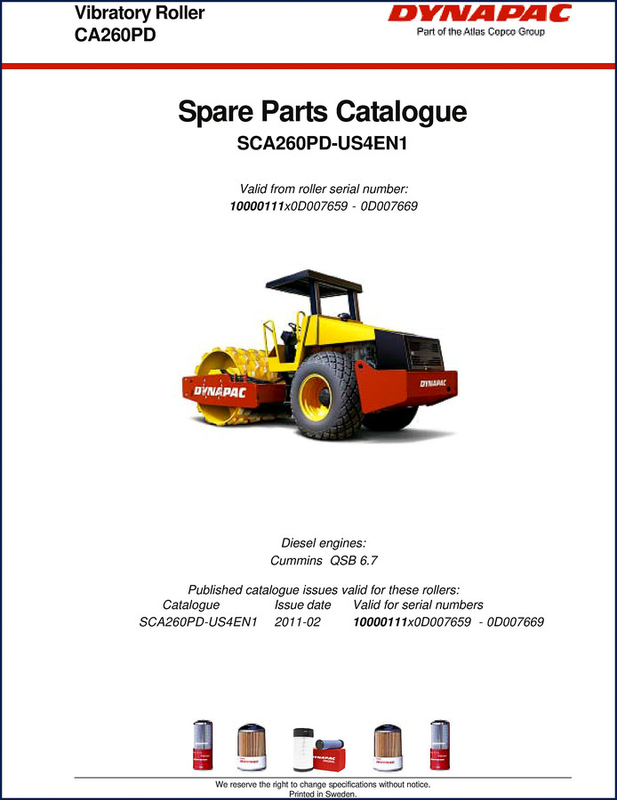 Dynapac CA260PD 2011 Parts Catalog cover page