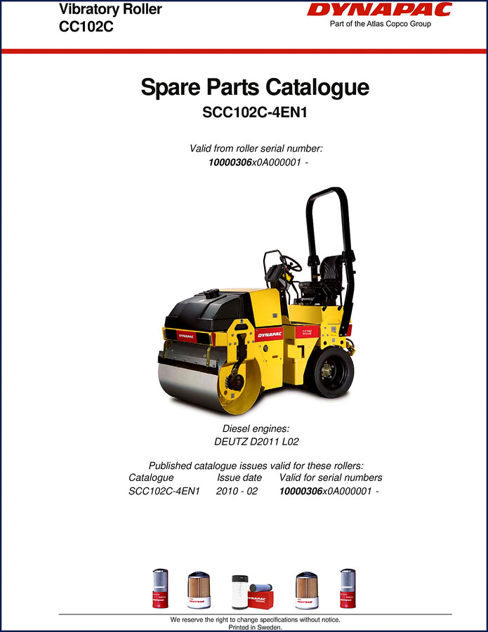 Dynapac CC102C CC102 2010 Parts Catalog cover