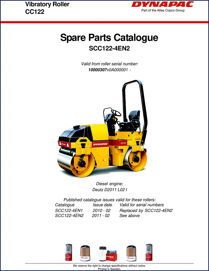 Dynapac CC122 Operators Manual cover - 90 page factory operation and maintenance document for vibratory roller
