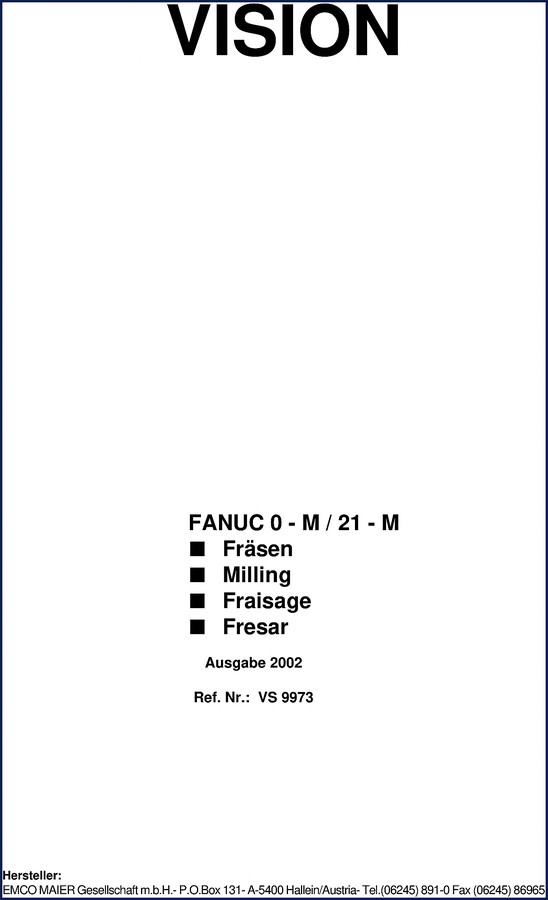 Temco 0-M, 21-M 2002 Training Manual cover for Fanuc CNC milling control