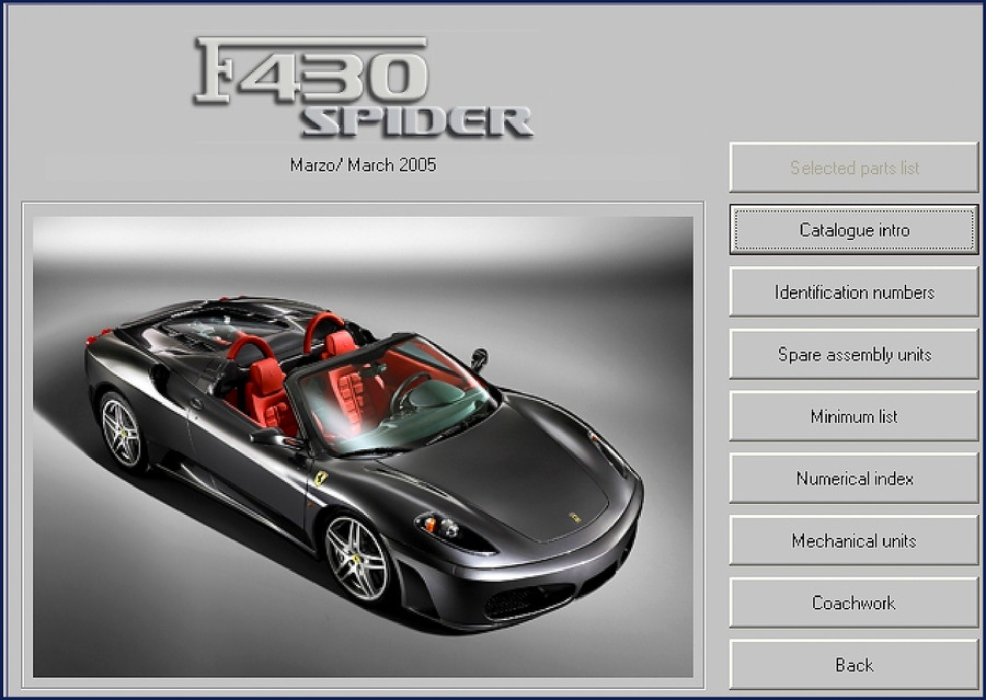 2005 Ferrari F430 Spider Parts Catalog – OEM factory manual cover