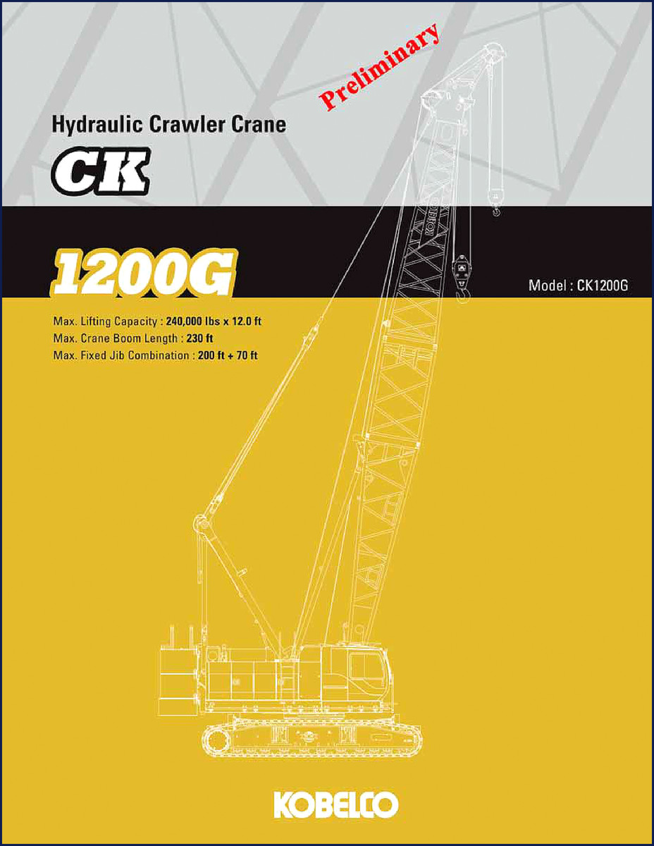 FIAT Kobelco CK1200G Technical Manual cover page showing hydraulic crawler crane specifications