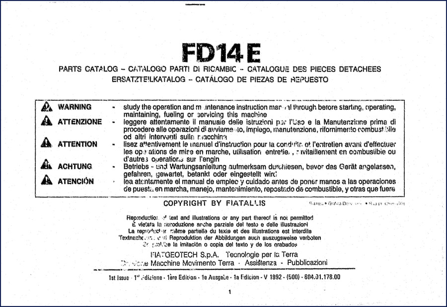 Fiatallis FD14E Parts Catalog 61-page OEM factory parts identification manual