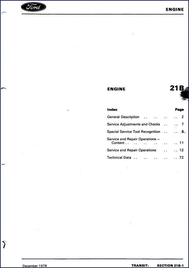 1976 Ford Transit Service Manual cover showing engine section