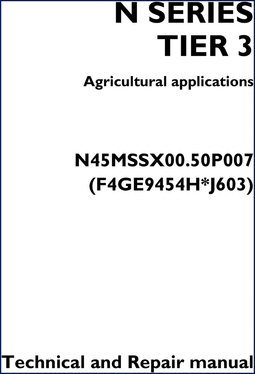 FPT N45 Technical Manual cover page for F4GE N Series Tier 3 Agricultural applications