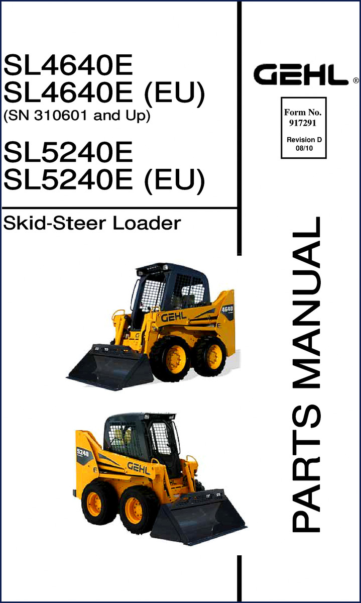 GEHL SL4640E SL5240E 2010 Parts Catalog cover page showing skid-steer loader parts manual