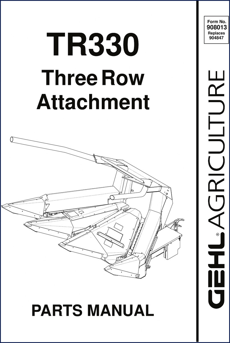 GEHL TR330 Parts Catalog cover – 40-page OEM parts manual for three-row attachment