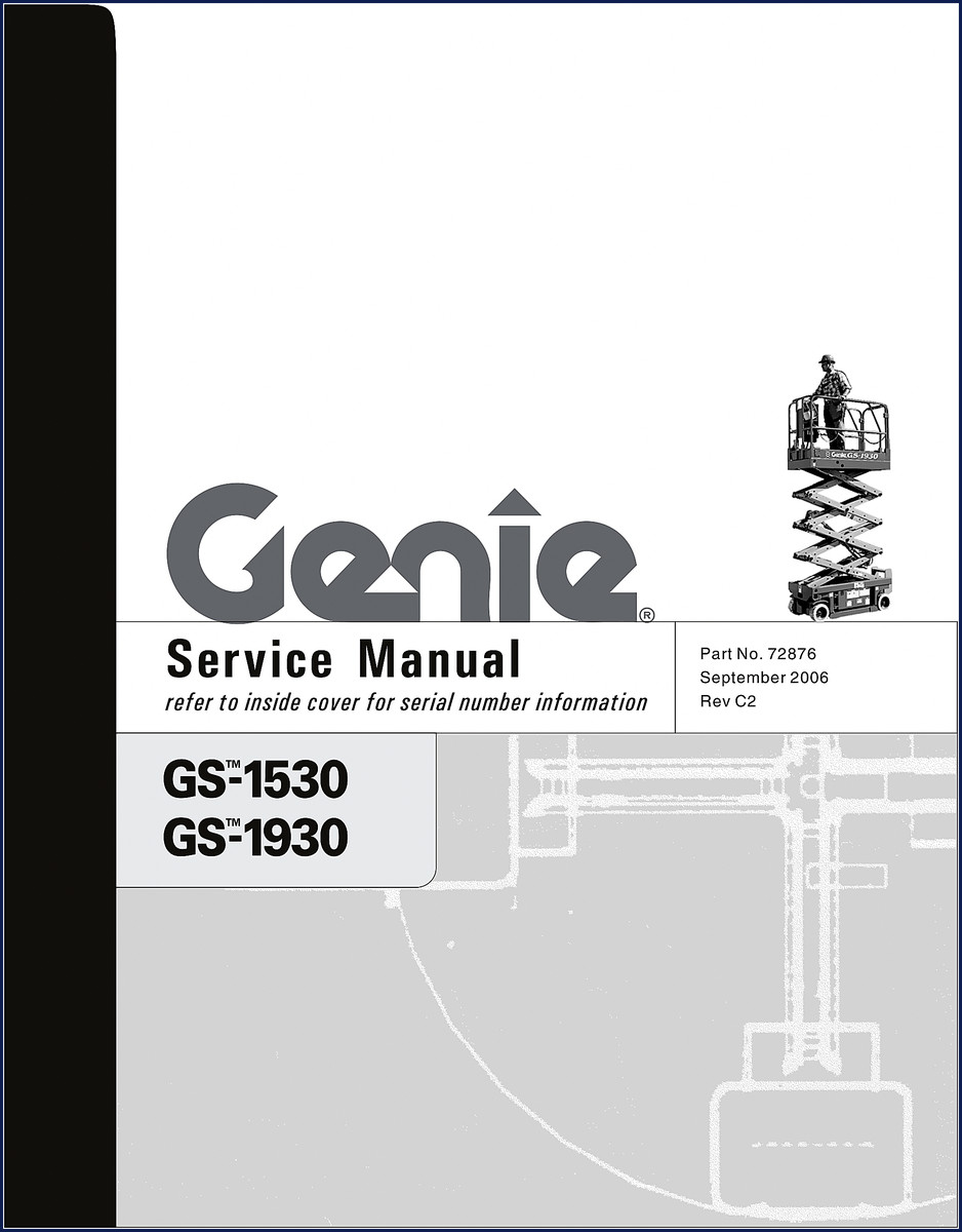 Genie GS 1530 and GS 1930 2006 Service Manual cover showing part number 72876