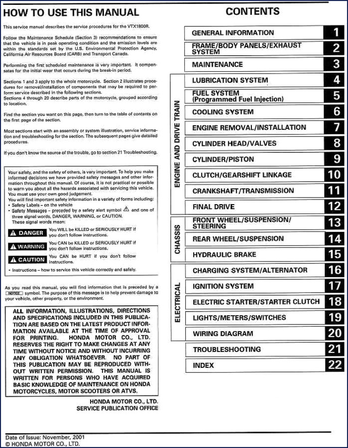 Honda VTX1800R 2001 Service Manual cover page