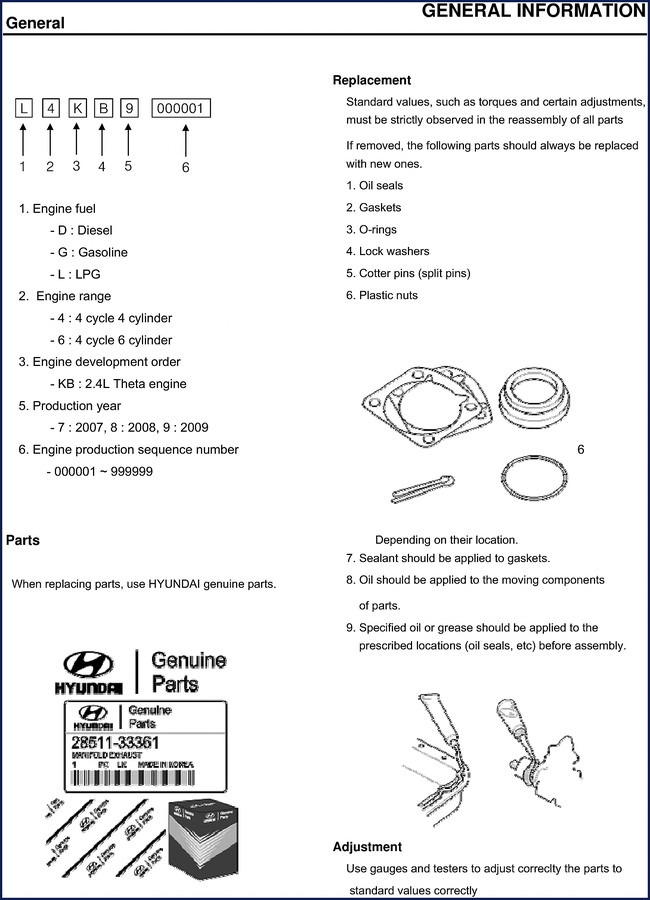 Hyundai L4Kb Service Manual 104 pages - factory repair manual for 2.4L Theta engine
