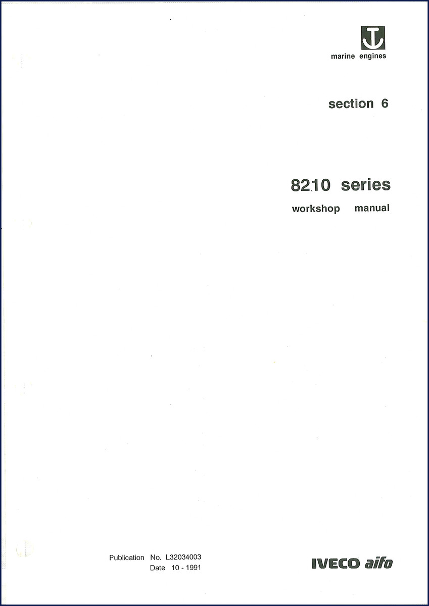 Iveco Aifo 8210 Marine Engine 1991 Workshop Manual cover page showing engine diagram