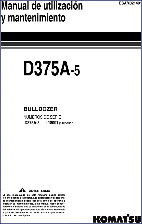 Komatsu D375A-5 2005 Workshop Manual factory OEM shop manual cover