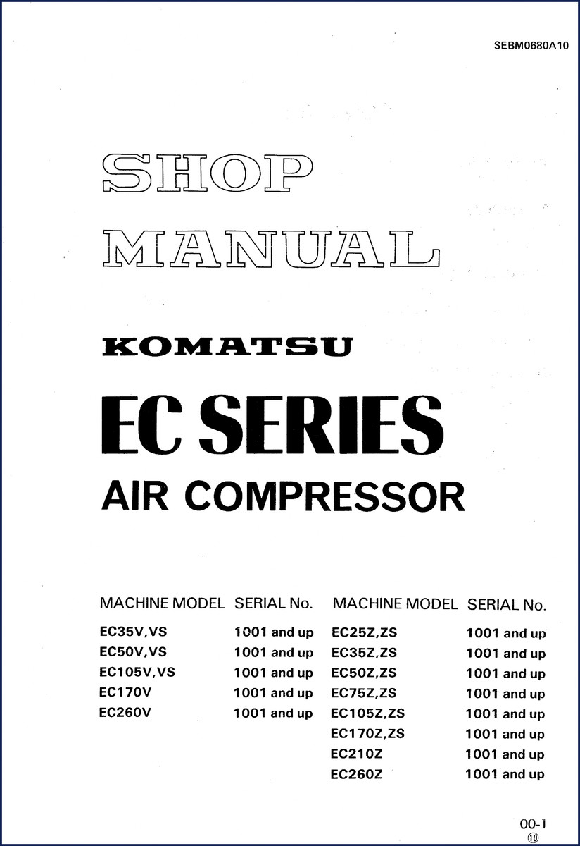Komatsu EC Series Service Manual cover for EC50V EC35V EC105V EC170V EC260V