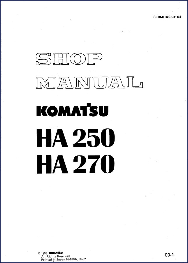 Komatsu HA250 HA270 1985 Workshop Manual cover showing dump truck and manual title