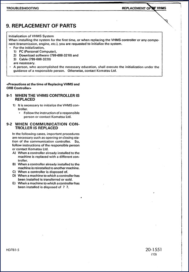 Komatsu HD785-5 Troubleshooting Manual – 19 pages OEM shop manual