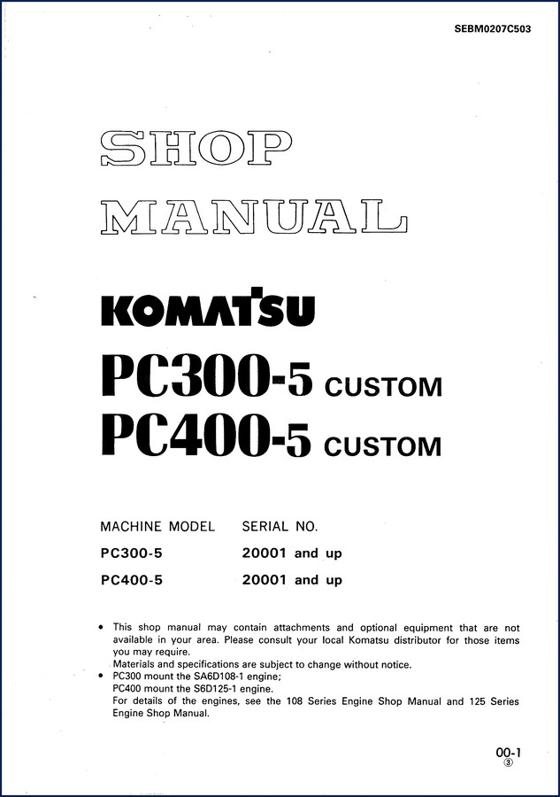 Komatsu PC300-5 and PC400-5 workshop manual cover - OEM factory shop manual PDF