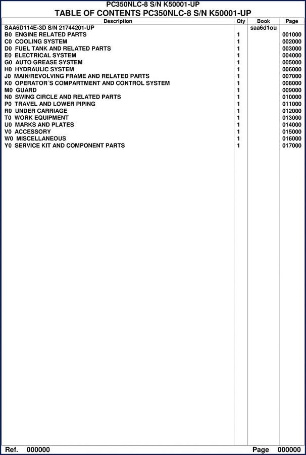 Komatsu PC350NLC-8 Parts Catalog cover - 965 pages, OEM factory parts catalog for engine, cooling, fuel, electrical systems