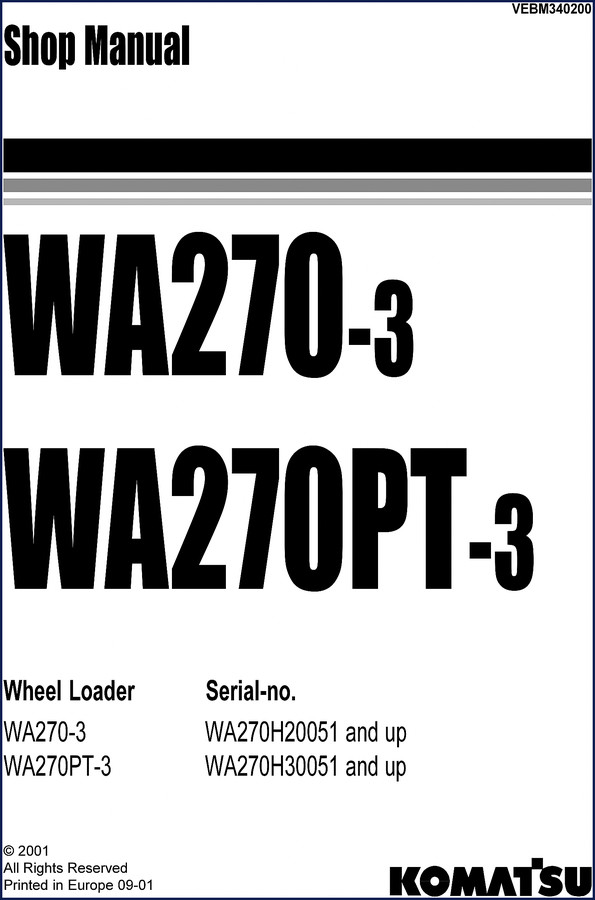 Komatsu WA270-3 WA270PT-3 2001 Workshop Manual cover
