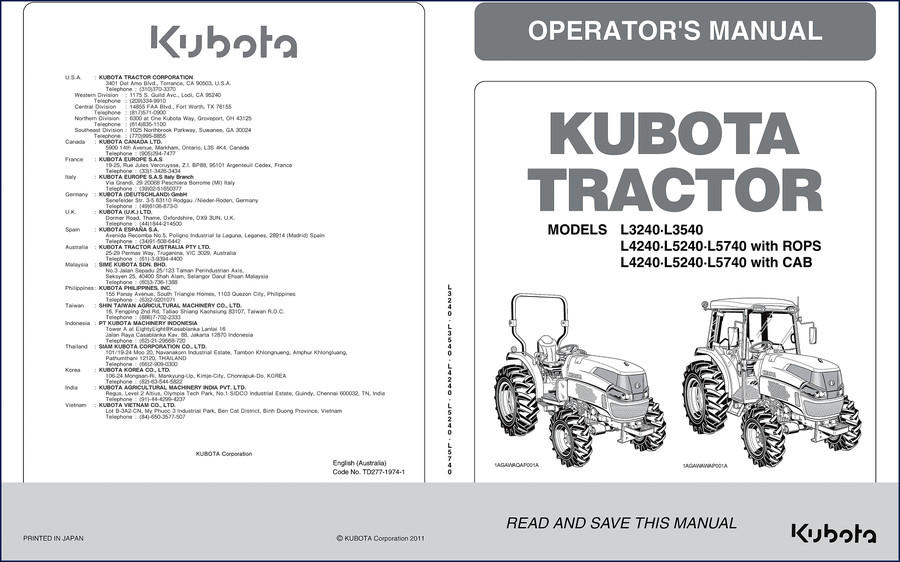 Kubota L3540-L5740 2009 Operators Manual cover