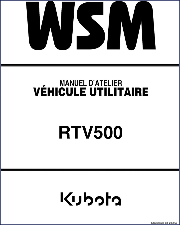 Kubota RTV500 2009 Workshop Manual factory service manual cover
