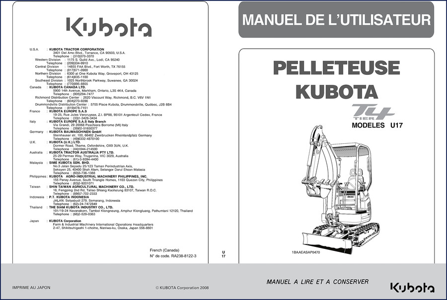 Kubota U17 U17-3 Workshop Manual cover – 740 page factory service manual