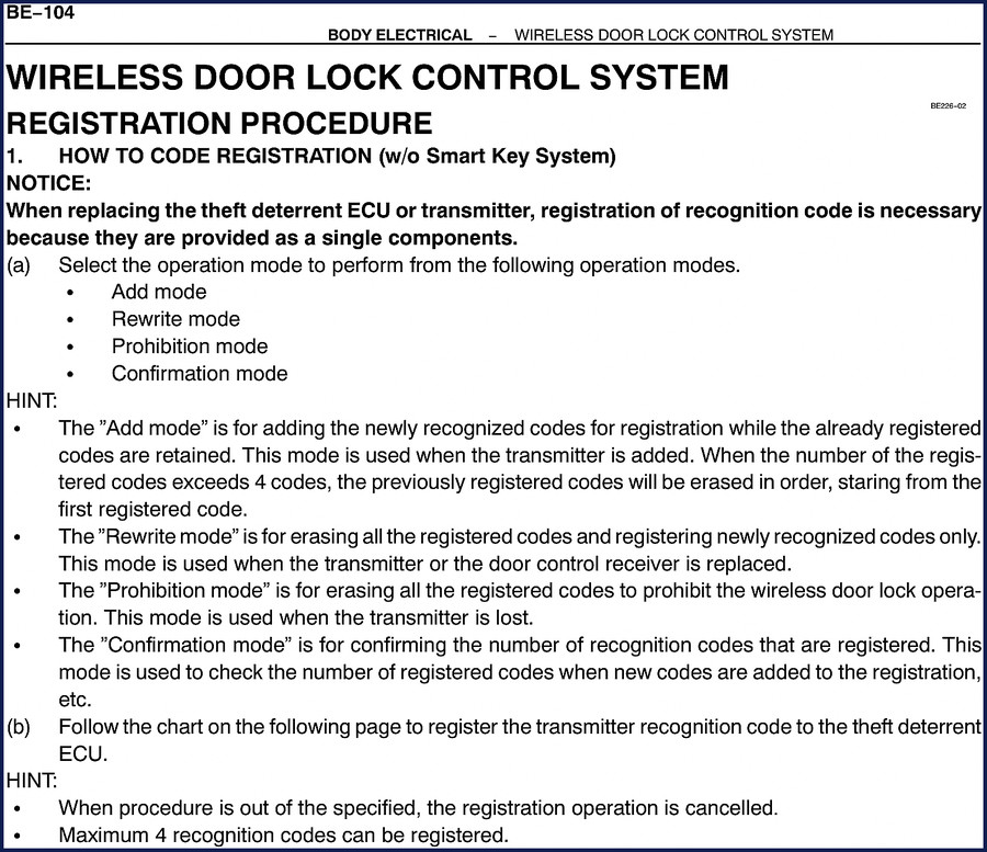 Lexus LS430 Technical Manual - Wireless Door Lock Control System Registration Procedure - 15 pages OEM factory document