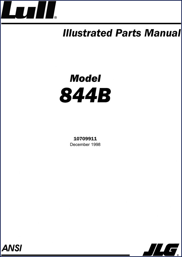 Lull 844B 1998 Parts Catalog cover page showing model designation and JLG logo